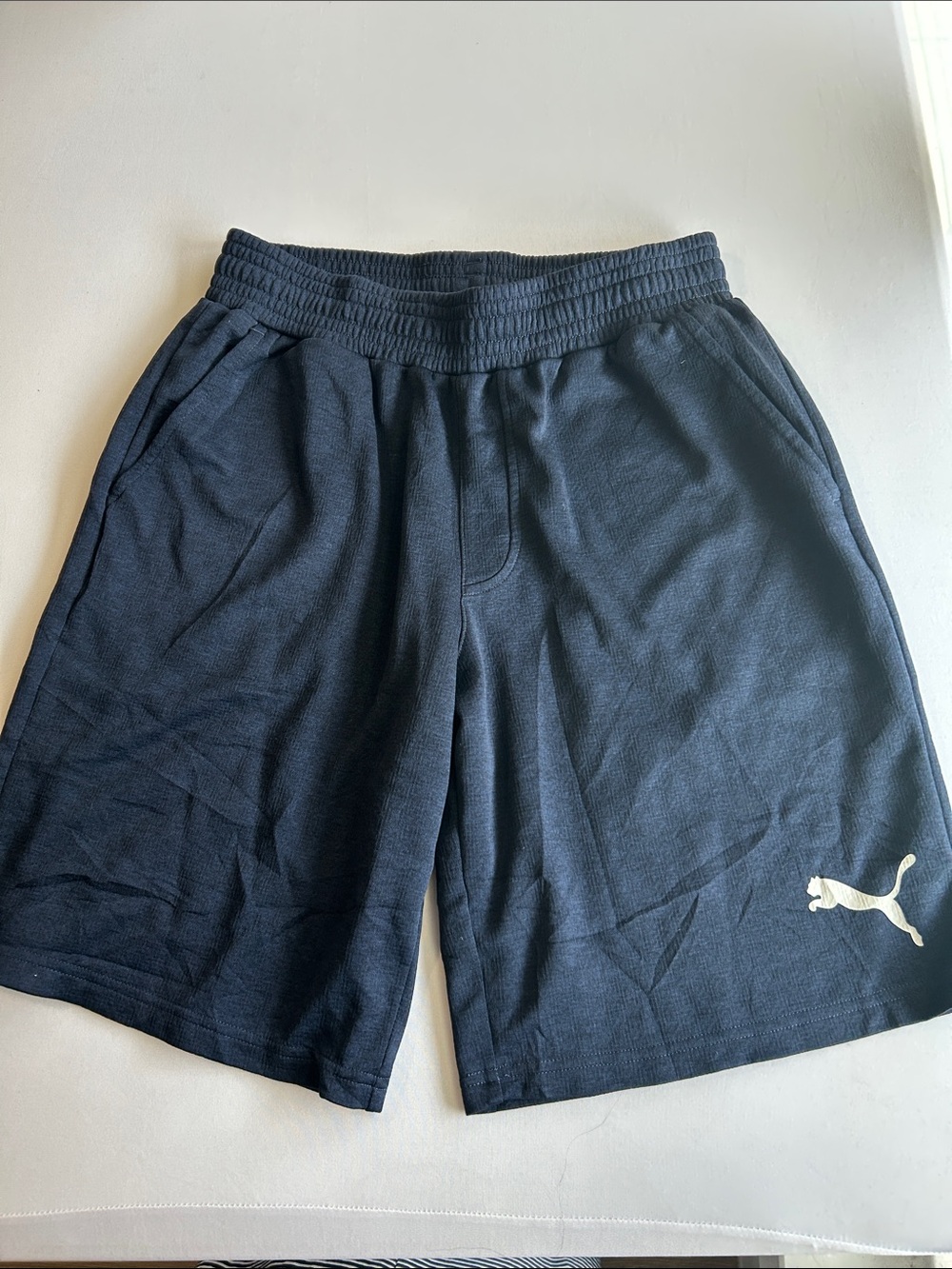 Puma Men's Dark Navy Athletic Shorts with White Logo